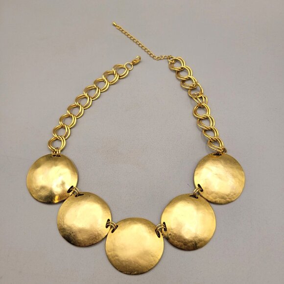Disk Necklace Satin Finish Gold Tone Statement Double Link Adjustable Chain - Picture 1 of 3